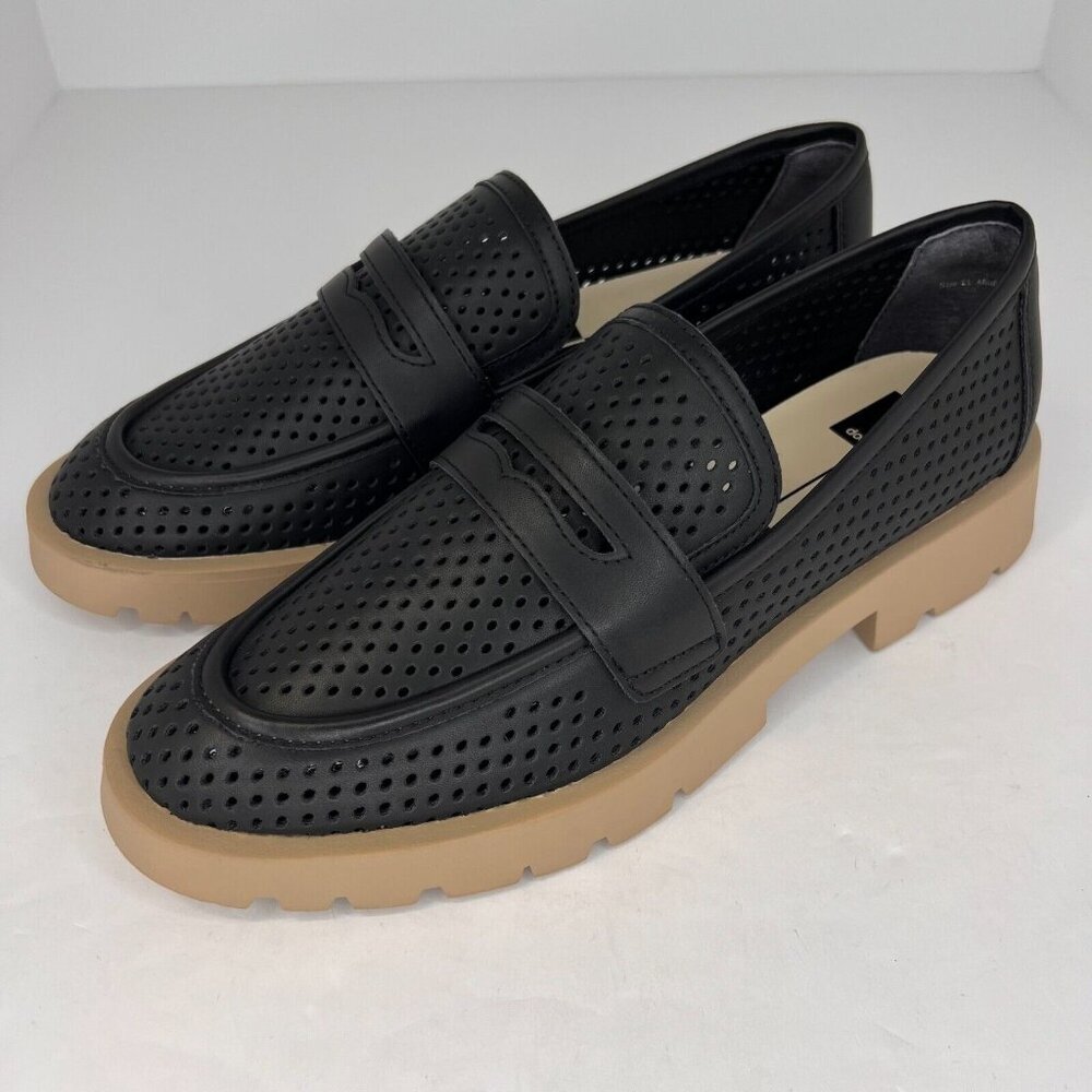 Dolce Vita Womens  Black Leather Easley Perforated Lug Slip On Size 11 Loafers
